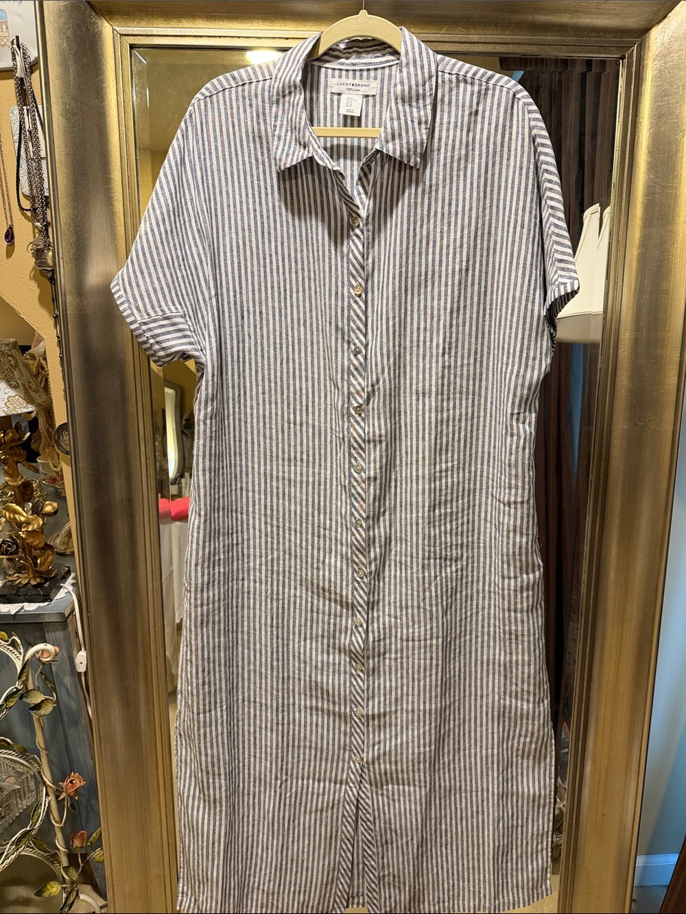 Lucky Brand Blue and White Striped Button-Front Midi Dress XL